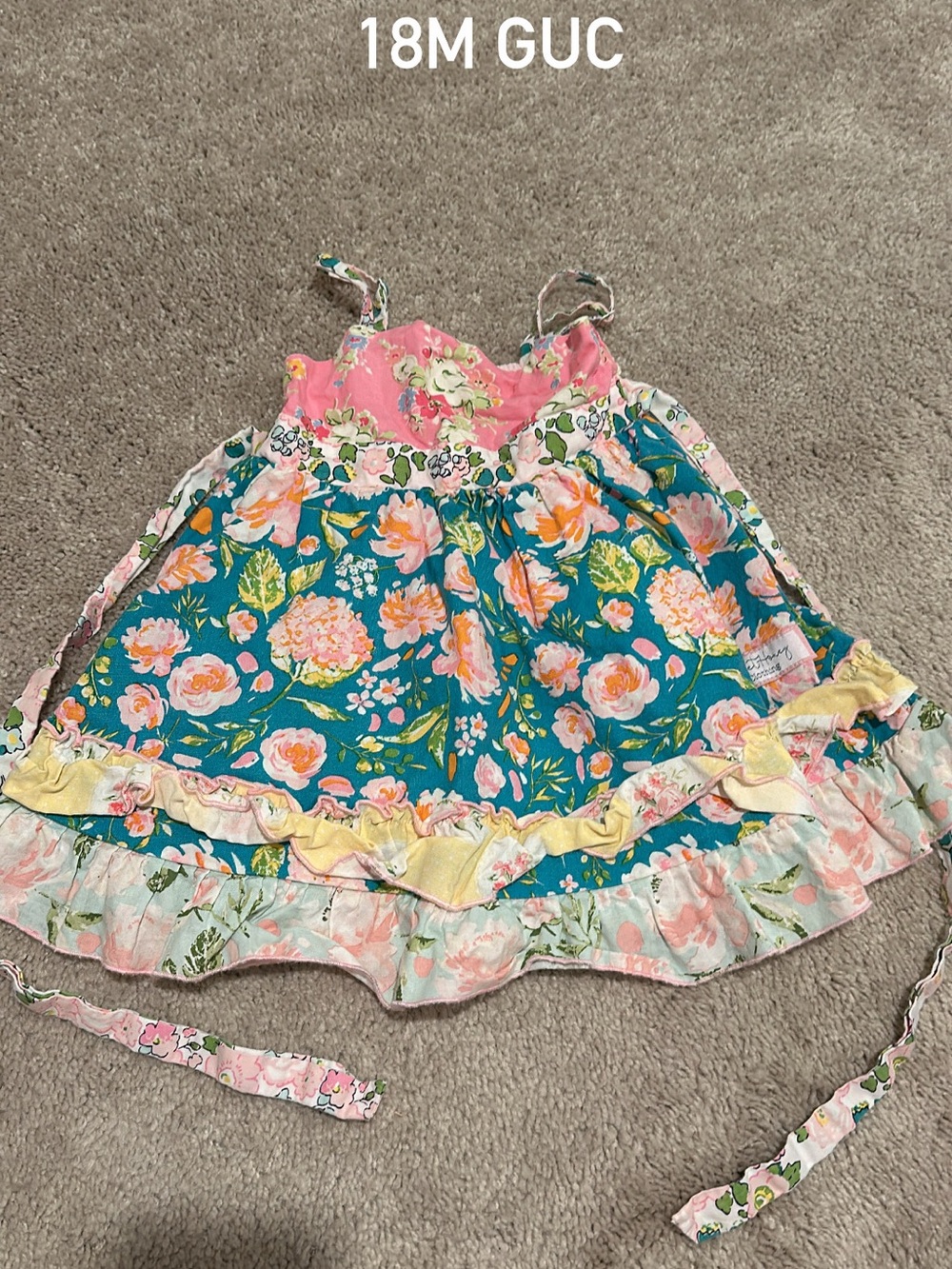 SweetHoney Teal Floral Ruffled Sundress with Pink Accents